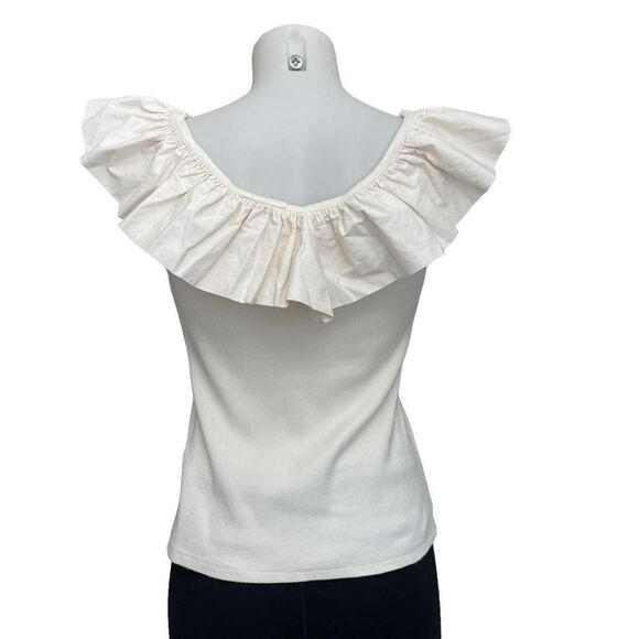 ANTHROPOLOGIE Maeve - Cream Ribbed‎ Tank Top W/ RuffleD Neckline size small - Picture 4 of 9